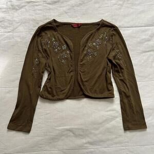 Yellow 9 brown green long sleeve bolero top with sequin and beaded details